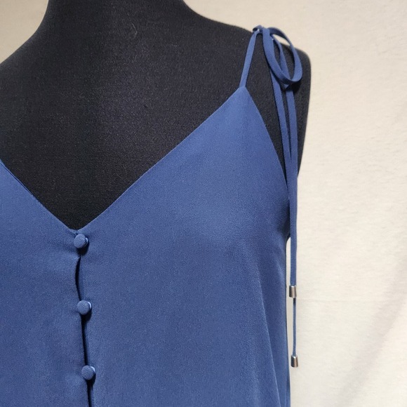 NWOT Navy Blue Naked Zebra S Slip Dress Spaghetti Strap Ties Front Button Detail - Picture 2 of 6